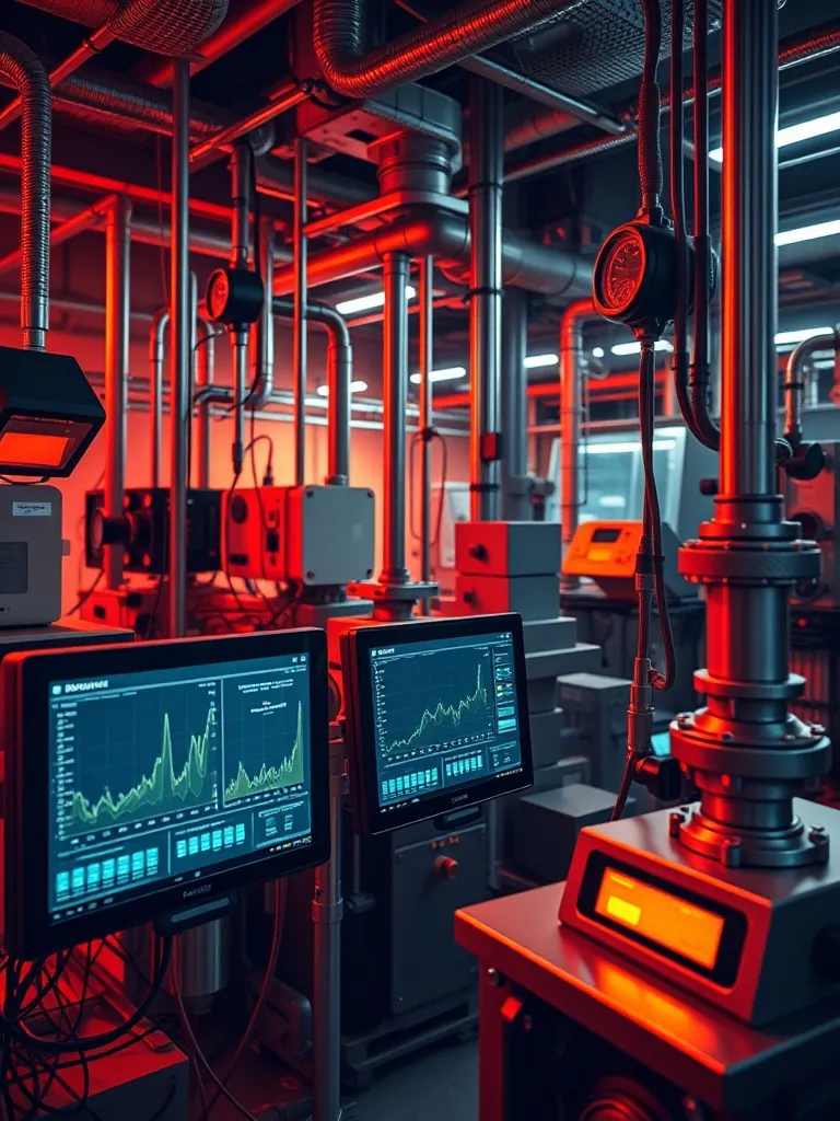 Industrial laboratory with high-tech sensors and digital scr